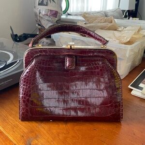 Burgundy Patent Alligator Skin Handbag